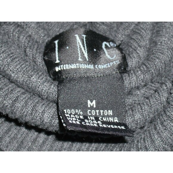 INC Womens Gray Ribbed Turtleneck Sweater 3/4 Split Sleeves Cotton Size Medium - Picture 5 of 5